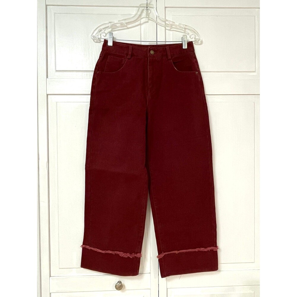 Burgundy Red Wide Leg Cropped Jeans